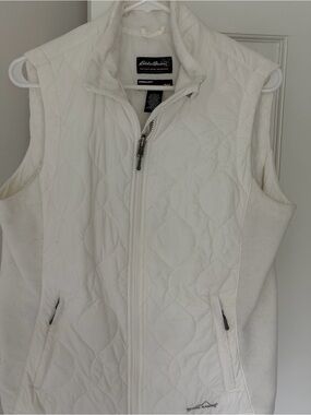 Eddie Bauer Soft White Quilted Fleece-Trim Vest